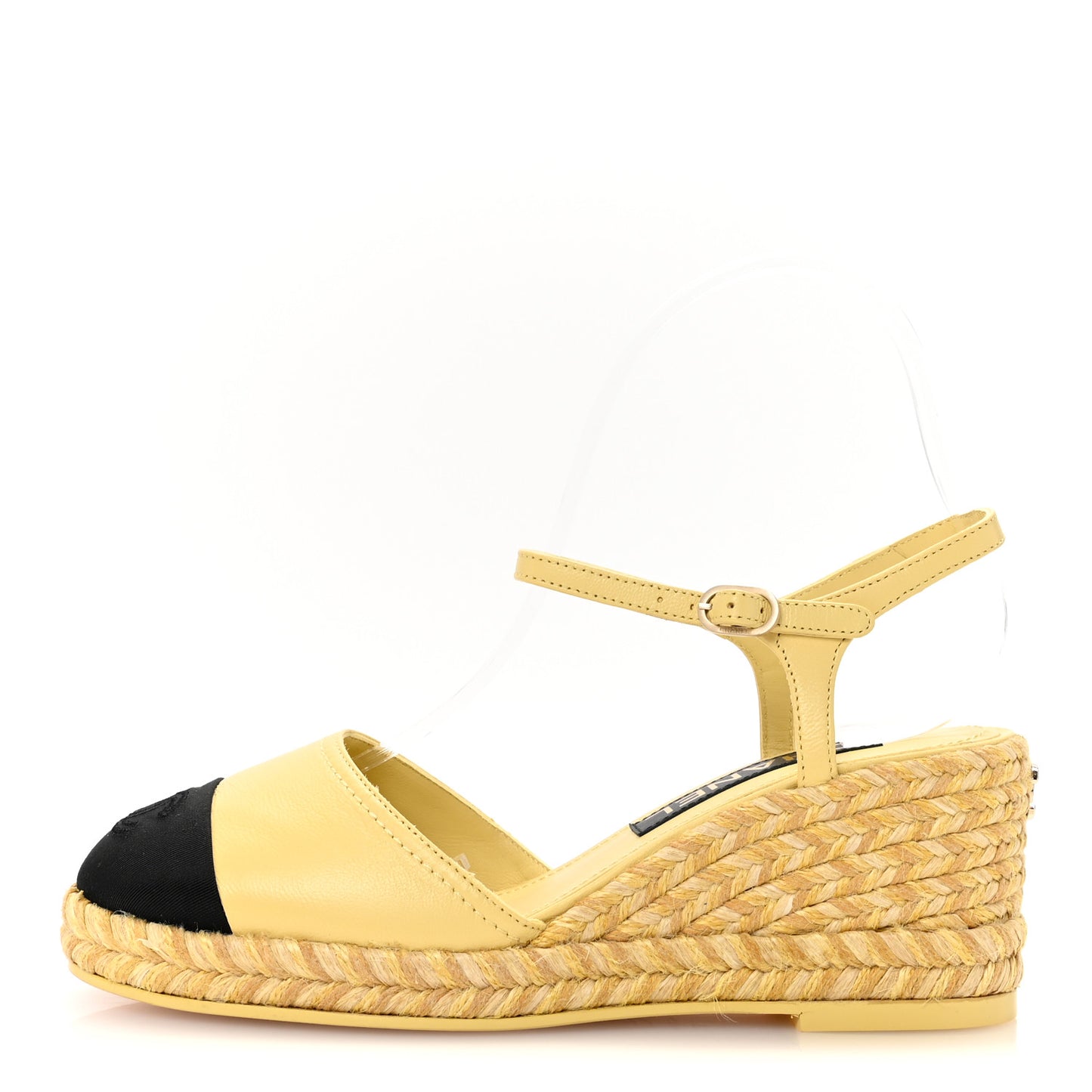 Lambskin Grosgrain CC Espadrilles Wedges 37 Yellow Black
