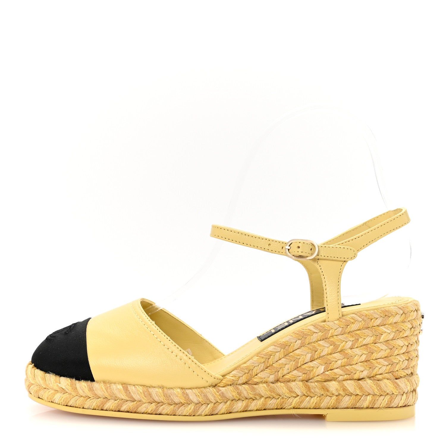 Chanel Lambskin Grosgrain CC Espadrilles Wedges 37 Yellow Black 1 of 10