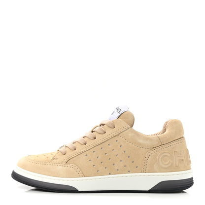 Chanel Suede Calfskin Logo Sneakers 36 Beige 1 of 8