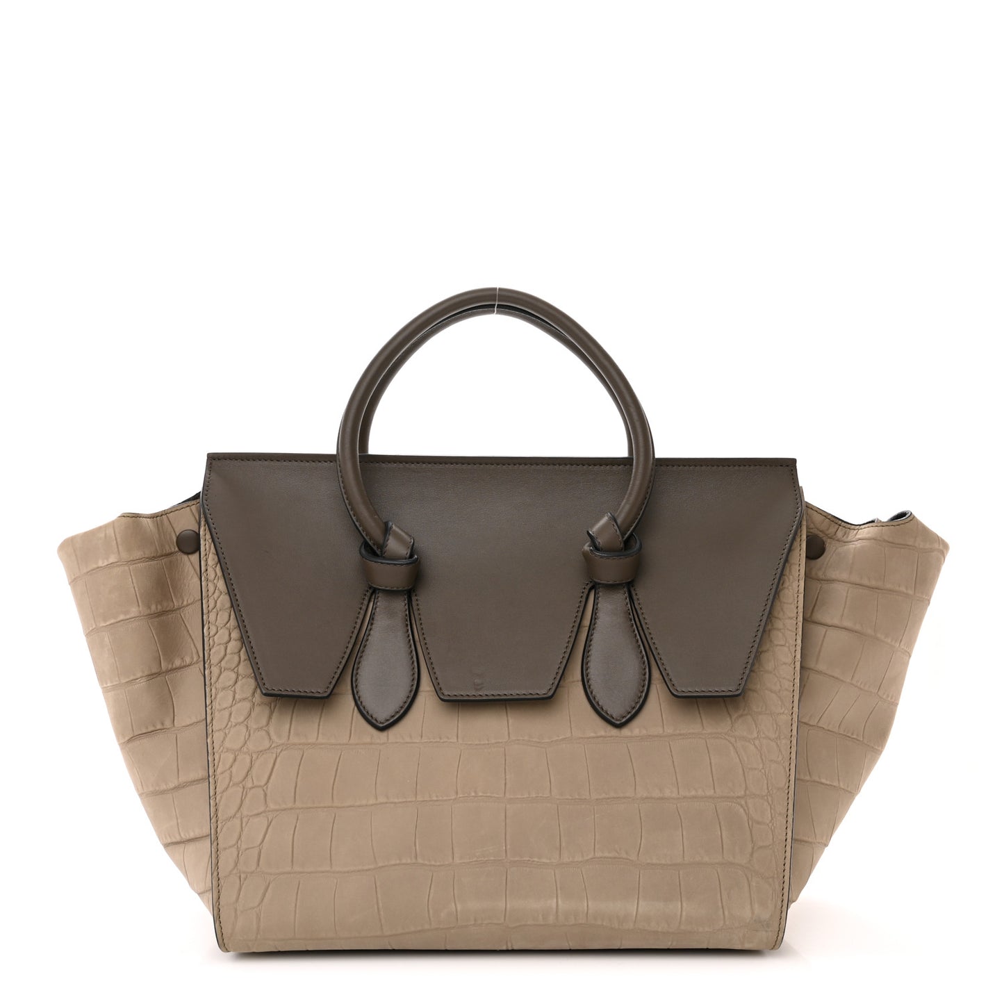 Crocodile Embossed Nubuck Calfskin Small Tie Knot Tote Grey