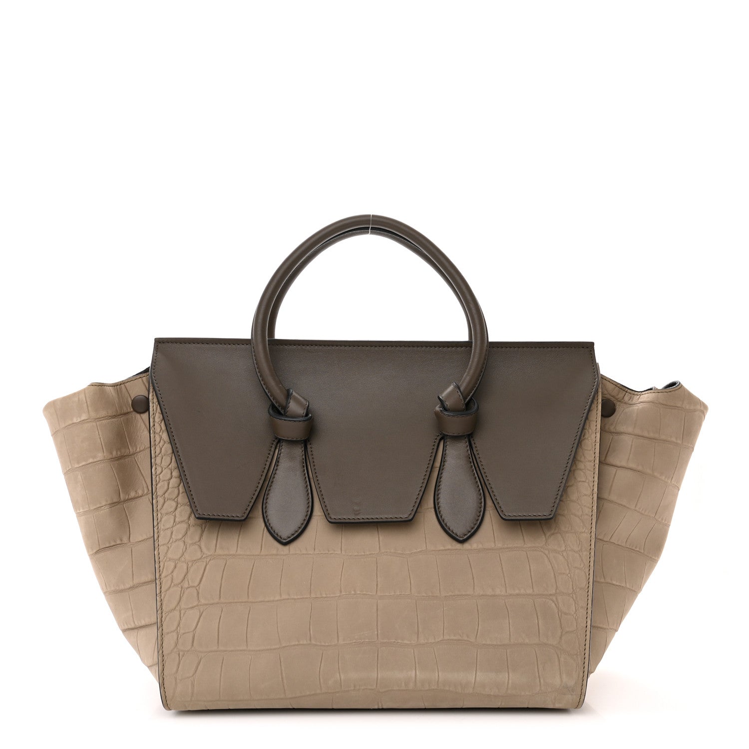 Celine Crocodile Embossed Nubuck Calfskin Small Tie Knot Tote Grey 1 of 17