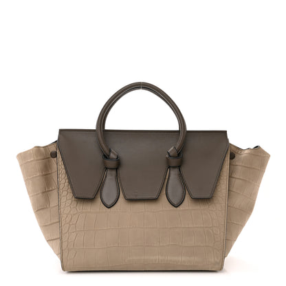 Celine Crocodile Embossed Nubuck Calfskin Small Tie Knot Tote Grey 1 of 17