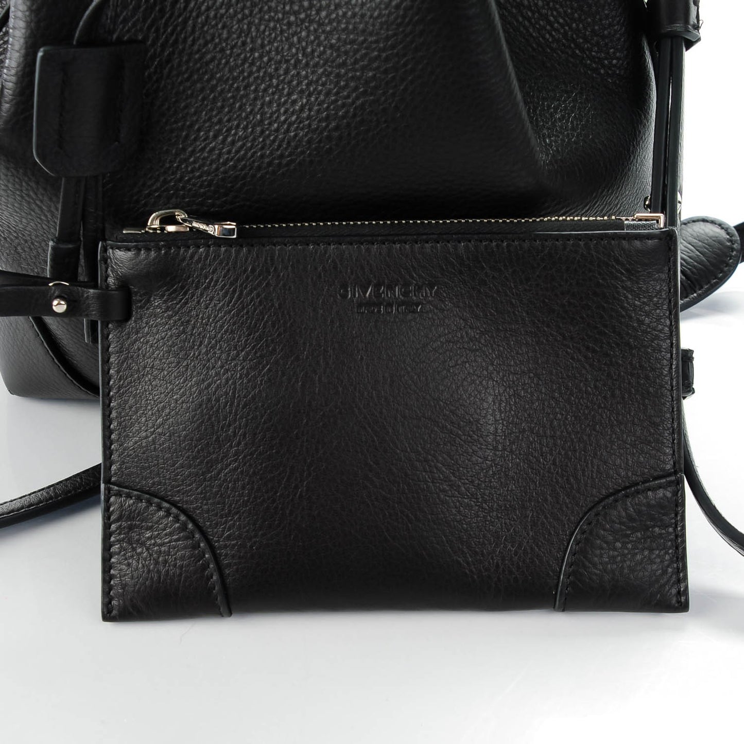 Calfskin Small Lucrezia Drawstring Bucket Bag Black