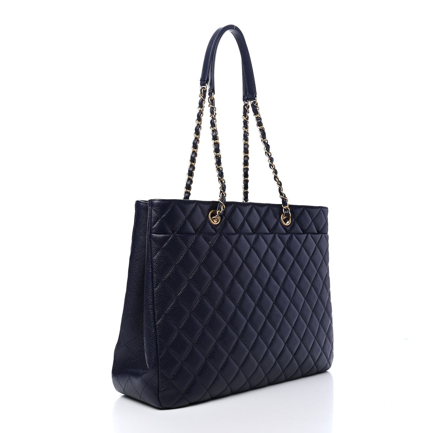 Caviar Quilted Large CC Shopping Tote Navy