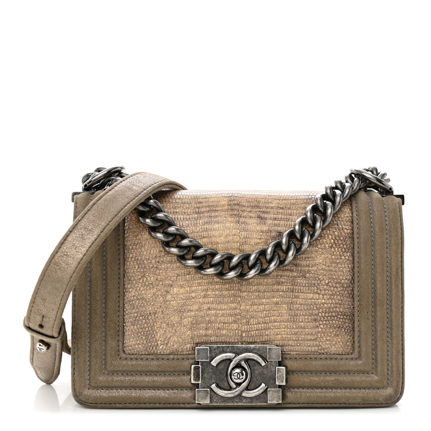 Metallic Lizard Iridescent Calfskin Small Boy Flap Grey