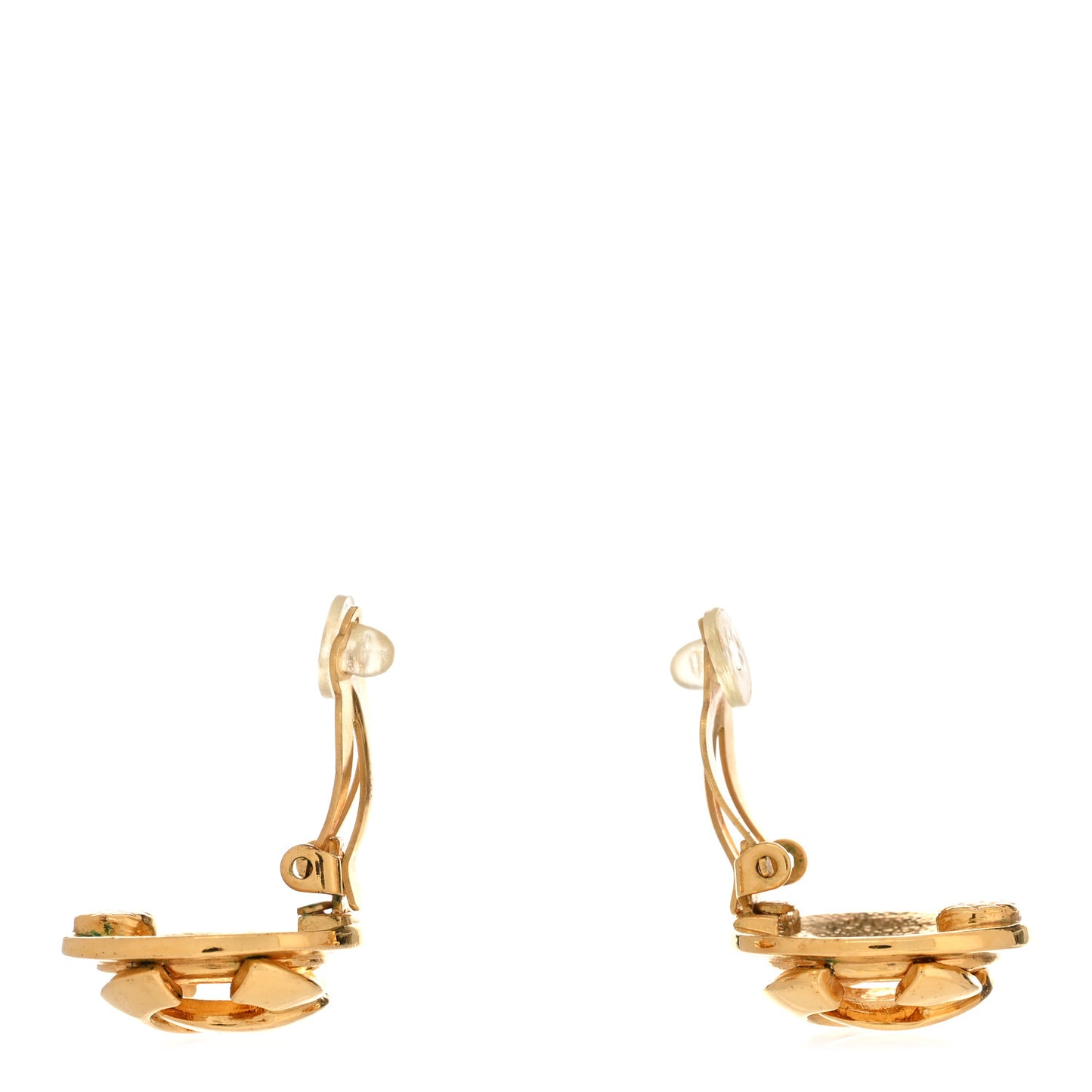 Metal CC Round Clip On Earrings Gold