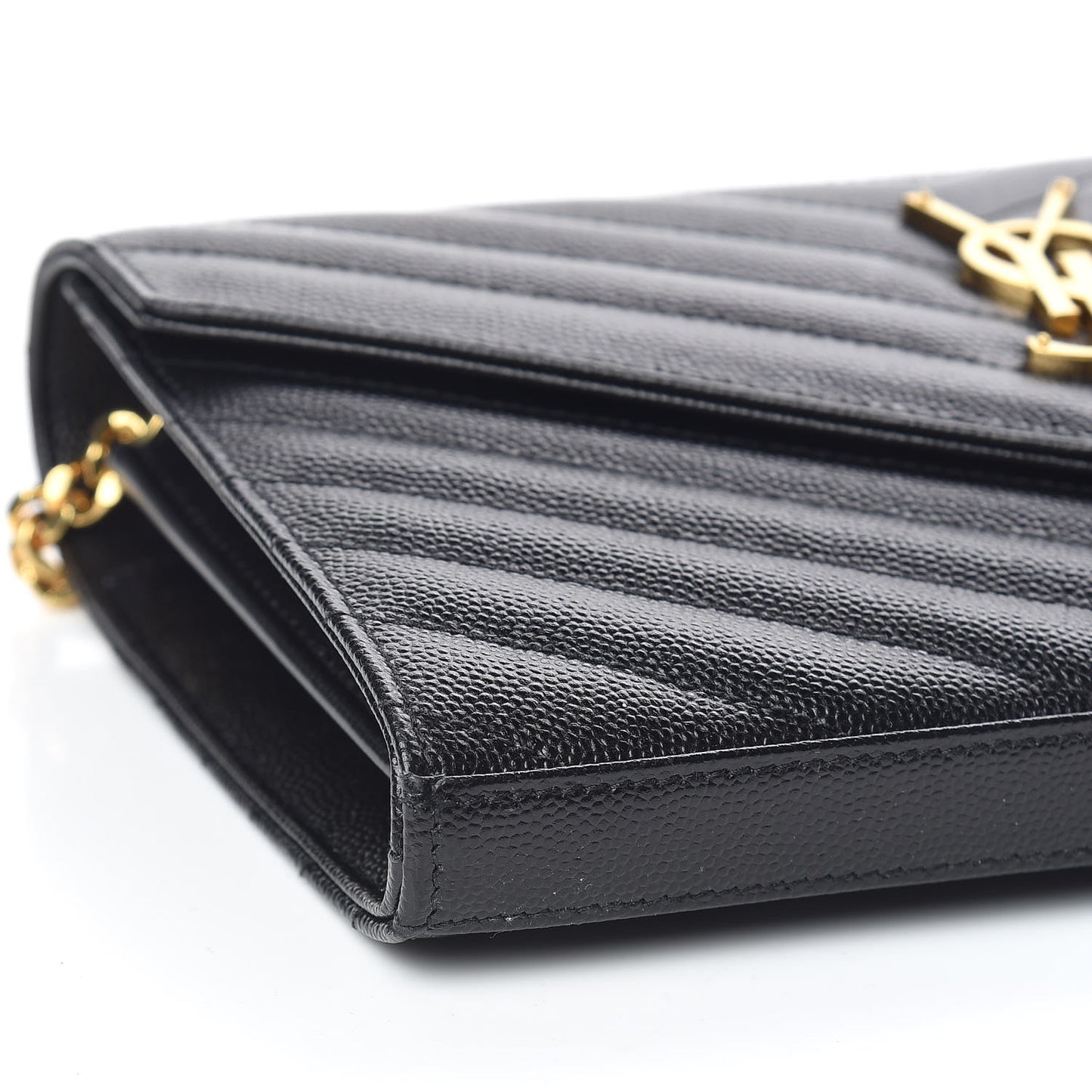 Grain De Poudre Matelasse Chevron Monogram Chain Wallet Black