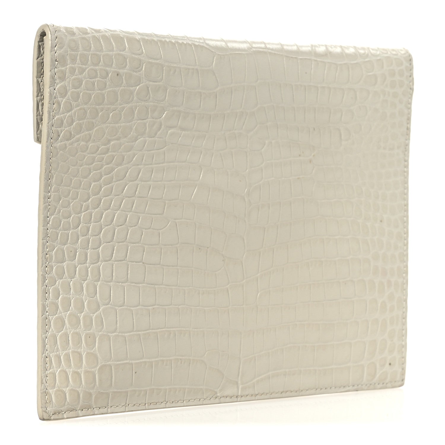 Saint Laurent Calfskin Crocodile Embossed Monogram Uptown Baby Pouch Perle 3 of 11