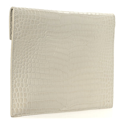 Saint Laurent Calfskin Crocodile Embossed Monogram Uptown Baby Pouch Perle 3 of 11