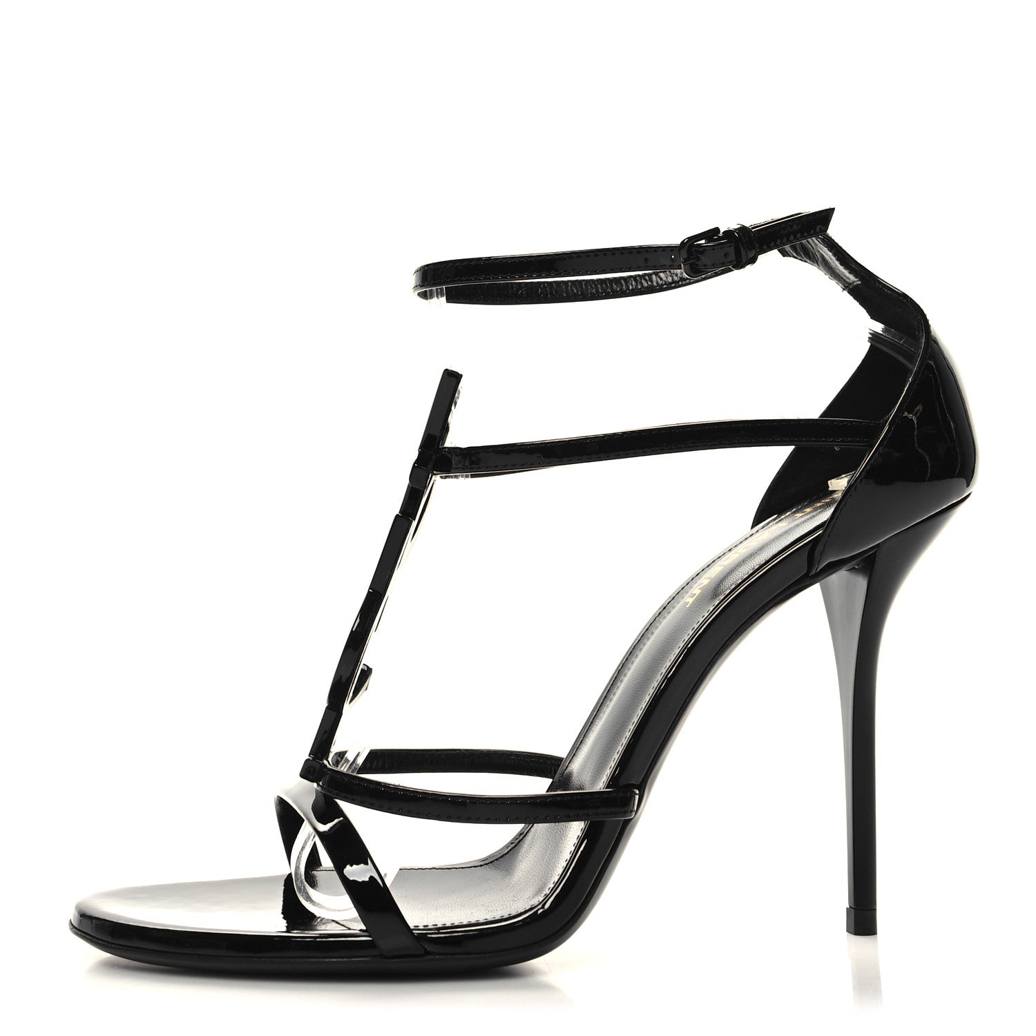 Saint Laurent Patent Cassandra 100 Ankle Strap Sandals 39.5 Black 1 of 9