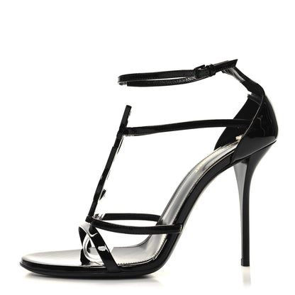 Saint Laurent Patent Cassandra 100 Ankle Strap Sandals 39.5 Black 1 of 9