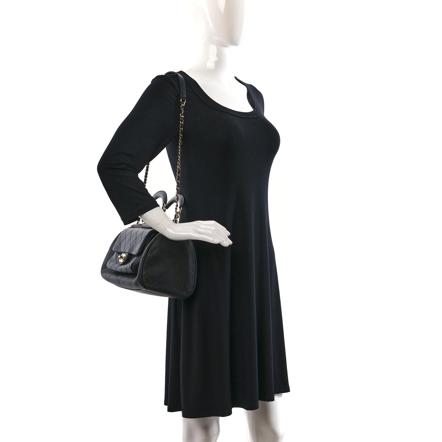 Caviar Lambskin Quilted In The Loop Bowling Bag Black