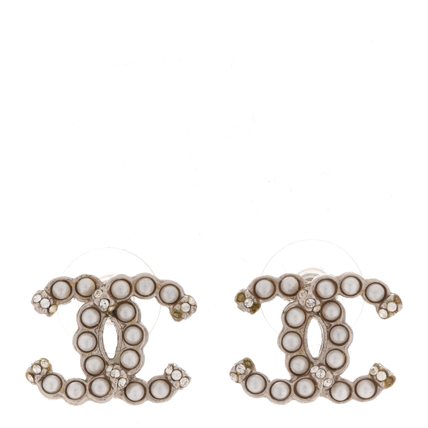 Crystal Pearl CC Earrings Gold