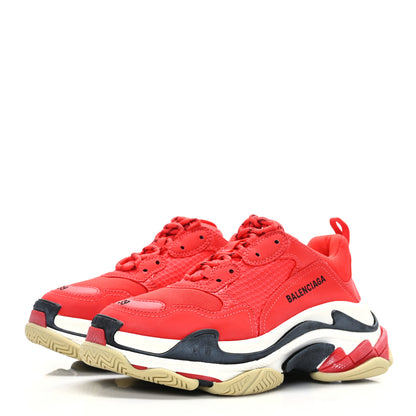 Balenciaga Washed Effect Fabric Mesh Mens Triple S Sneakers 39 Red Black 3 of 6