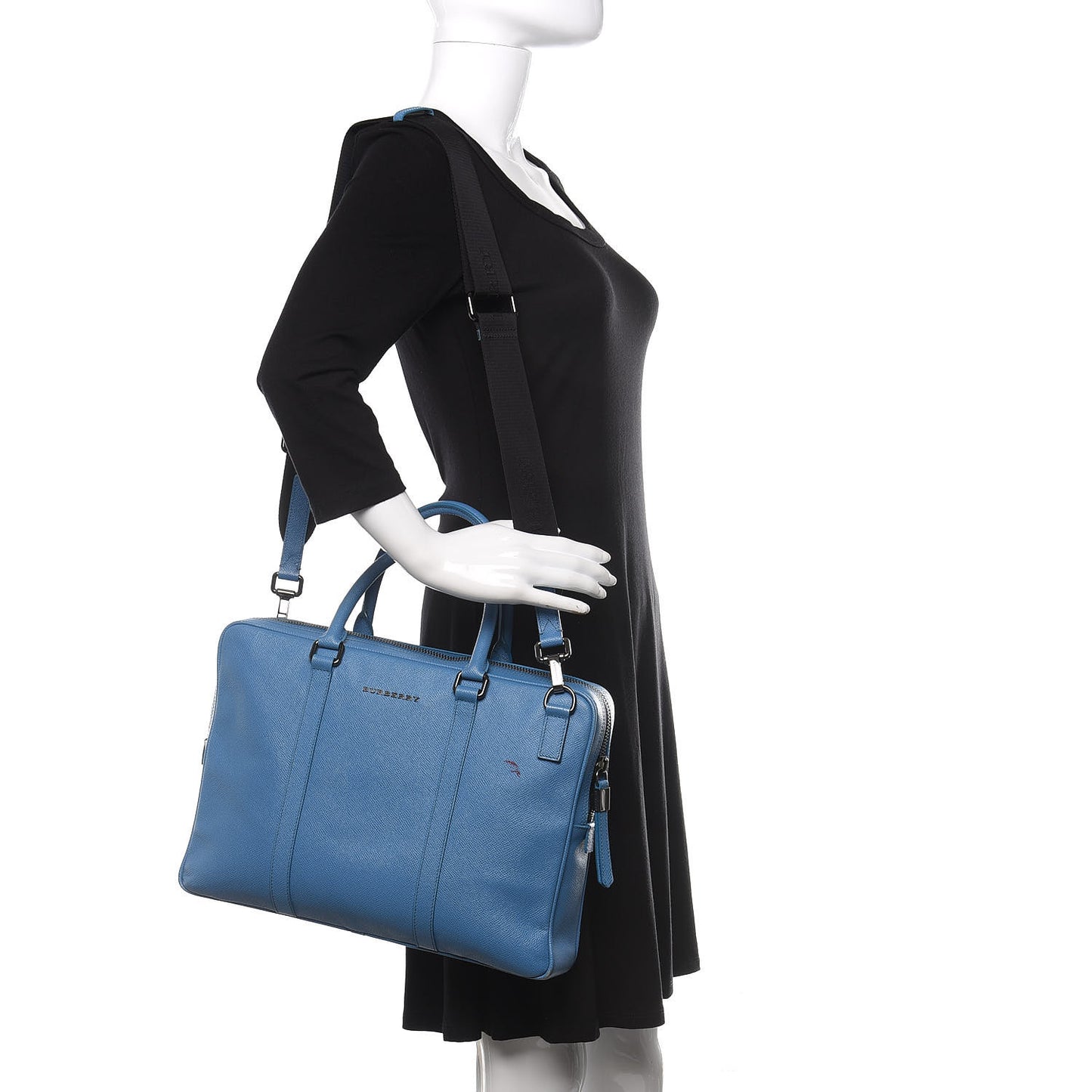 Grainy Calfskin Small Newberg Briefcase Blue