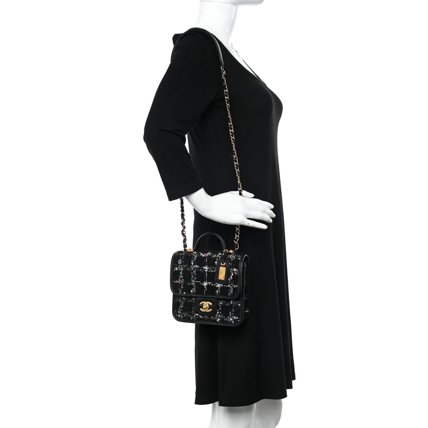 Tweed School Memory Mini Top Handle Flap Black White