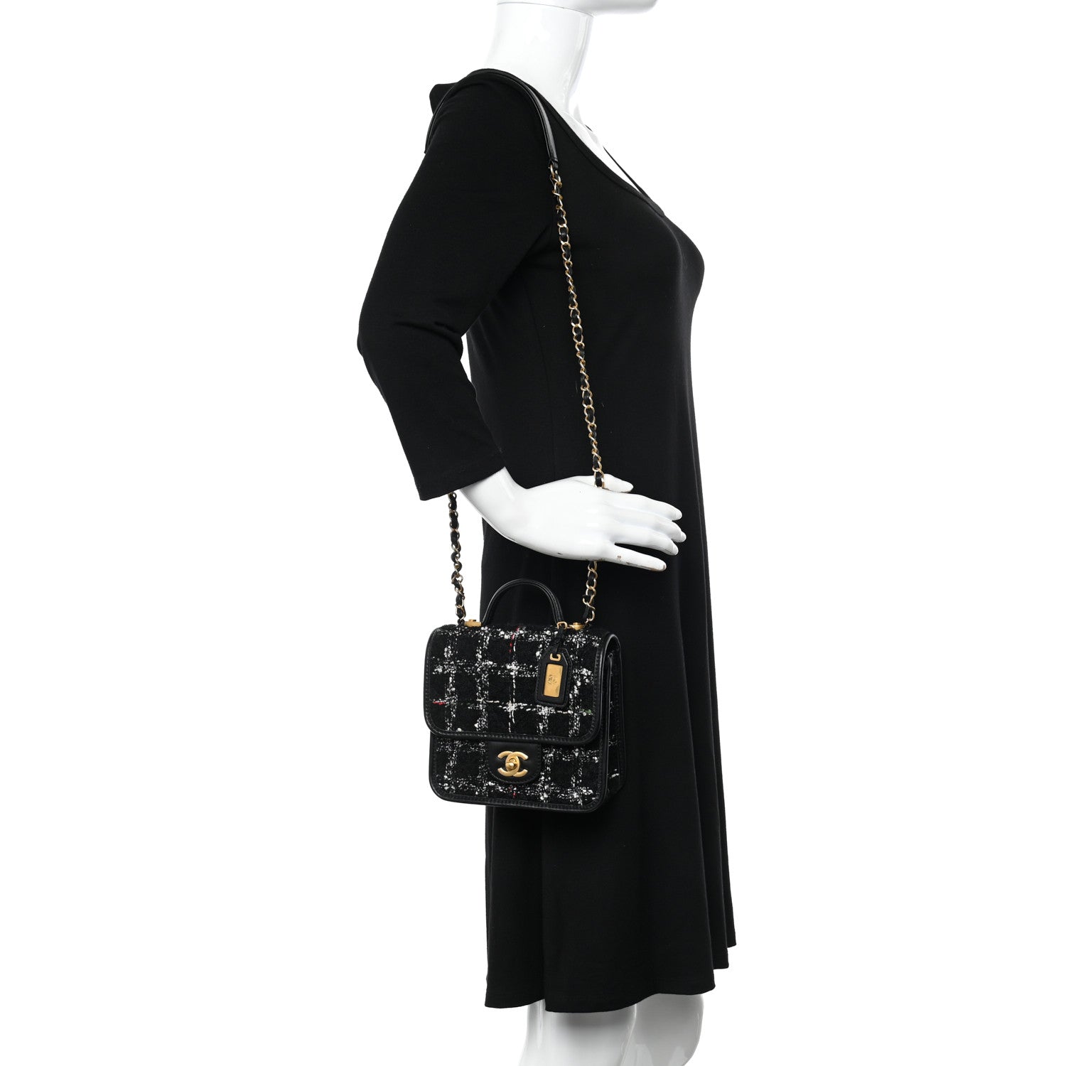 Chanel Tweed School Memory Mini Top Handle Flap Black White 2 of 11