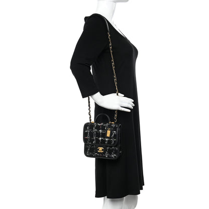 Chanel Tweed School Memory Mini Top Handle Flap Black White 2 of 11