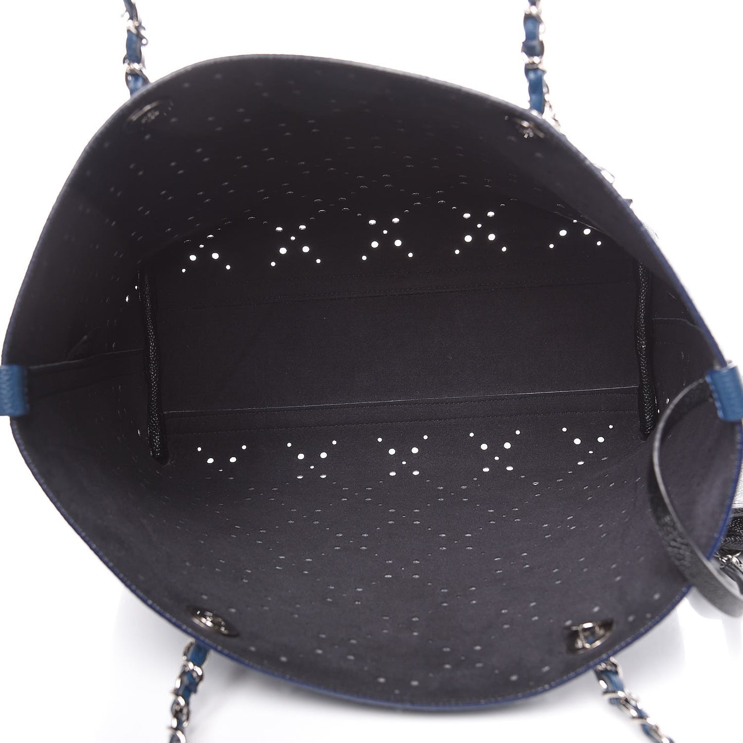 Perforated Grained Calfskin Small Shopping Tote Navy