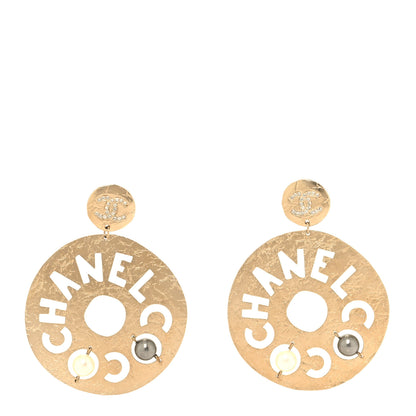 Chanel Crystal Pearl CC Papyrus Drop Earrings Gold Grey 1 of 5