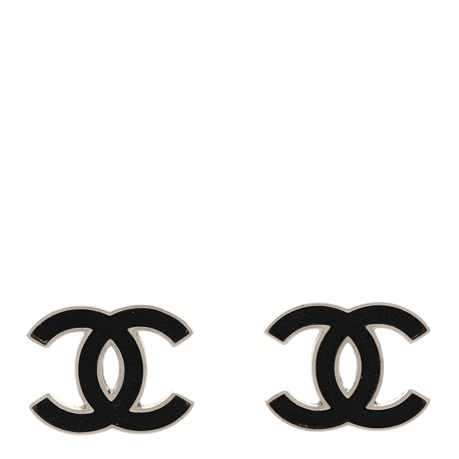 Chanel Lambskin CC Earrings Black Silver 1 of 4