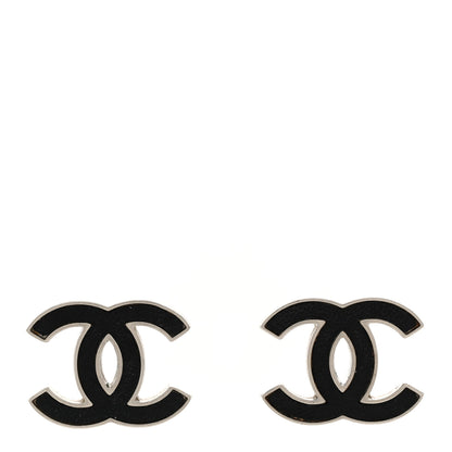 Chanel Lambskin CC Earrings Black Silver 1 of 4