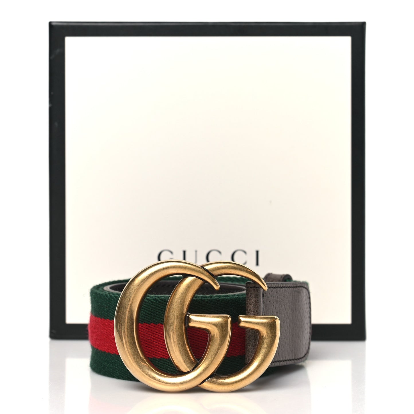 Nylon Textured Dollar Calfskin Double G Web 40mm Belt 80 32 Green Red Dark Cocoa