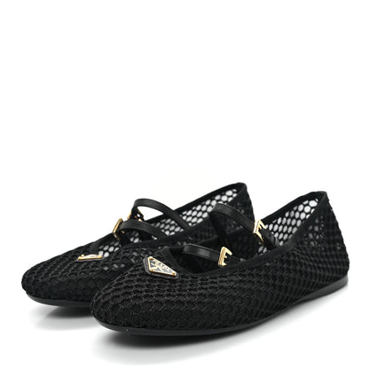 Prada Mesh Fabric Ballerina Flats 41 Black 4 of 8