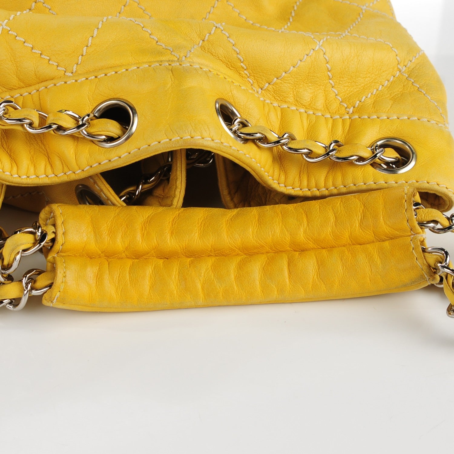 Chanel Lambskin Contrast Stitch Drawstring Tote Yellow 8 of 8