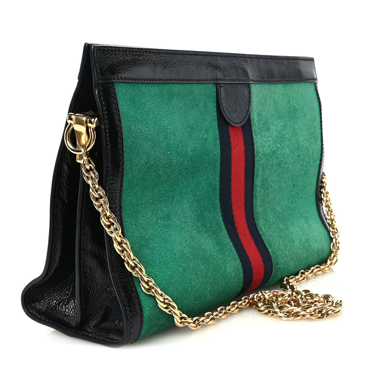 Gucci Suede Patent Web Medium Ophidia Chain Shoulder Bag New Shamarock Black 3 of 10