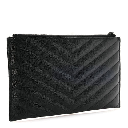 Saint Laurent Grain De Poudre Chevron Monogram Bill Pouch Black 3 of 12