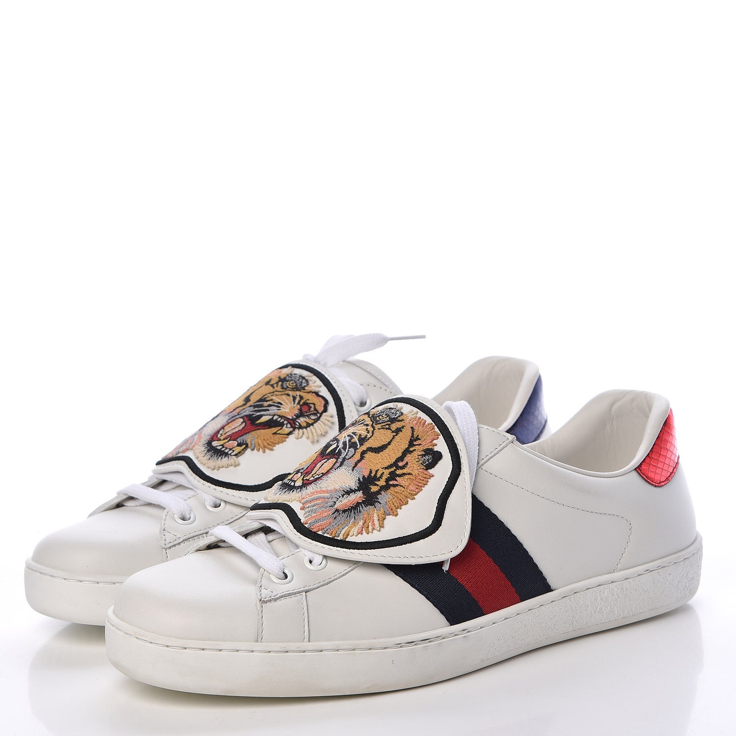 Calfskin Ayers Web Tiger Embroidered Mens Ace Sneakers7.5 White