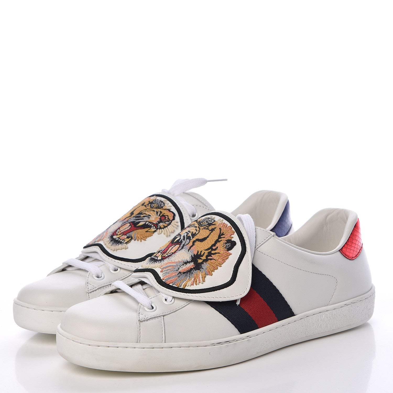 Gucci Calfskin Ayers Web Tiger Embroidered Mens Ace Sneakers7.5 White 3 of 12