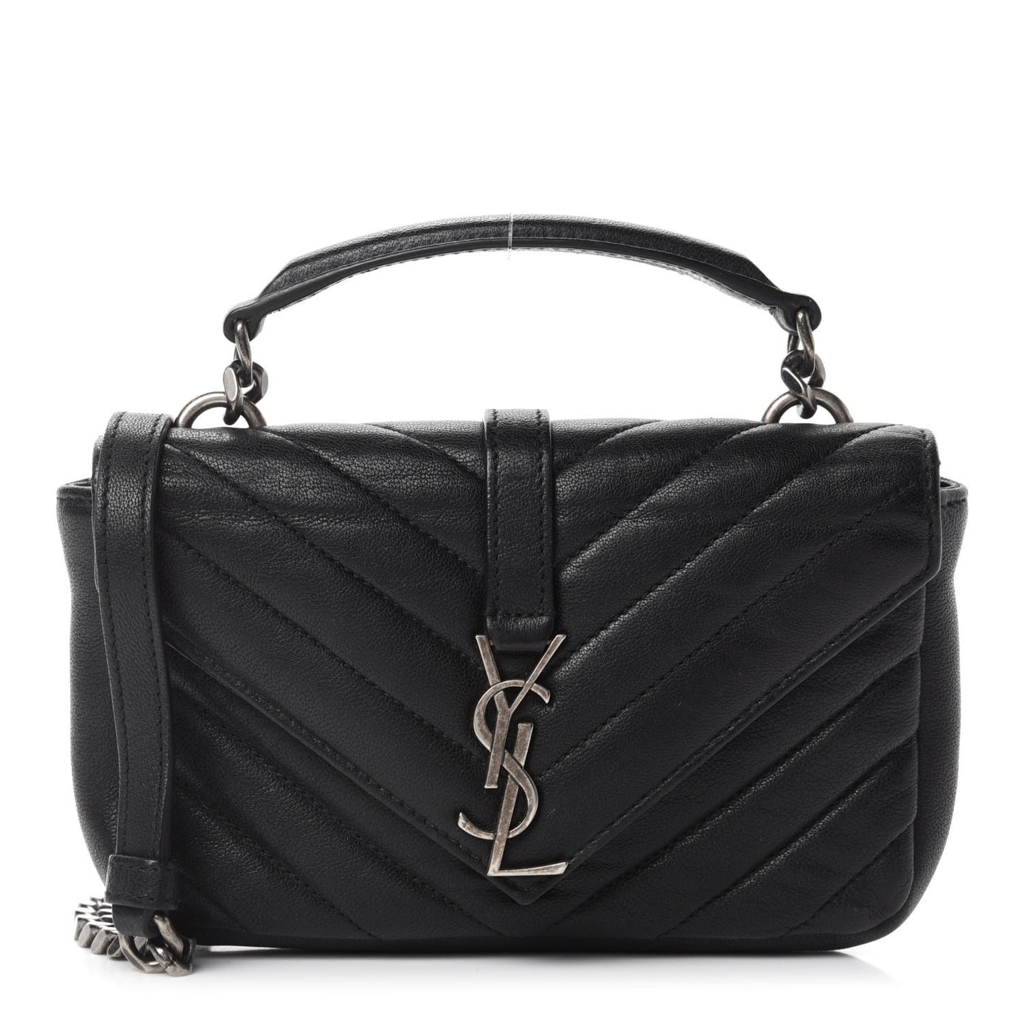 Sheepskin Matelasse Chevron Monogram College Chain Wallet Black