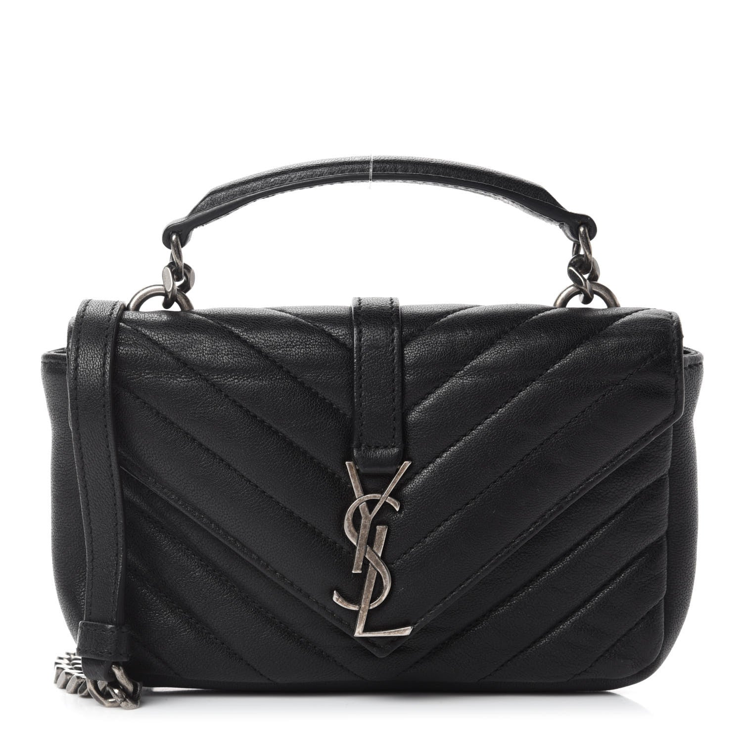 Saint Laurent Sheepskin Matelasse Chevron Monogram College Chain Wallet Black 1 of 9