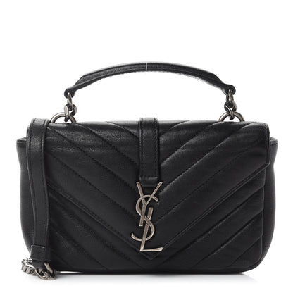Saint Laurent Sheepskin Matelasse Chevron Monogram College Chain Wallet Black 1 of 9