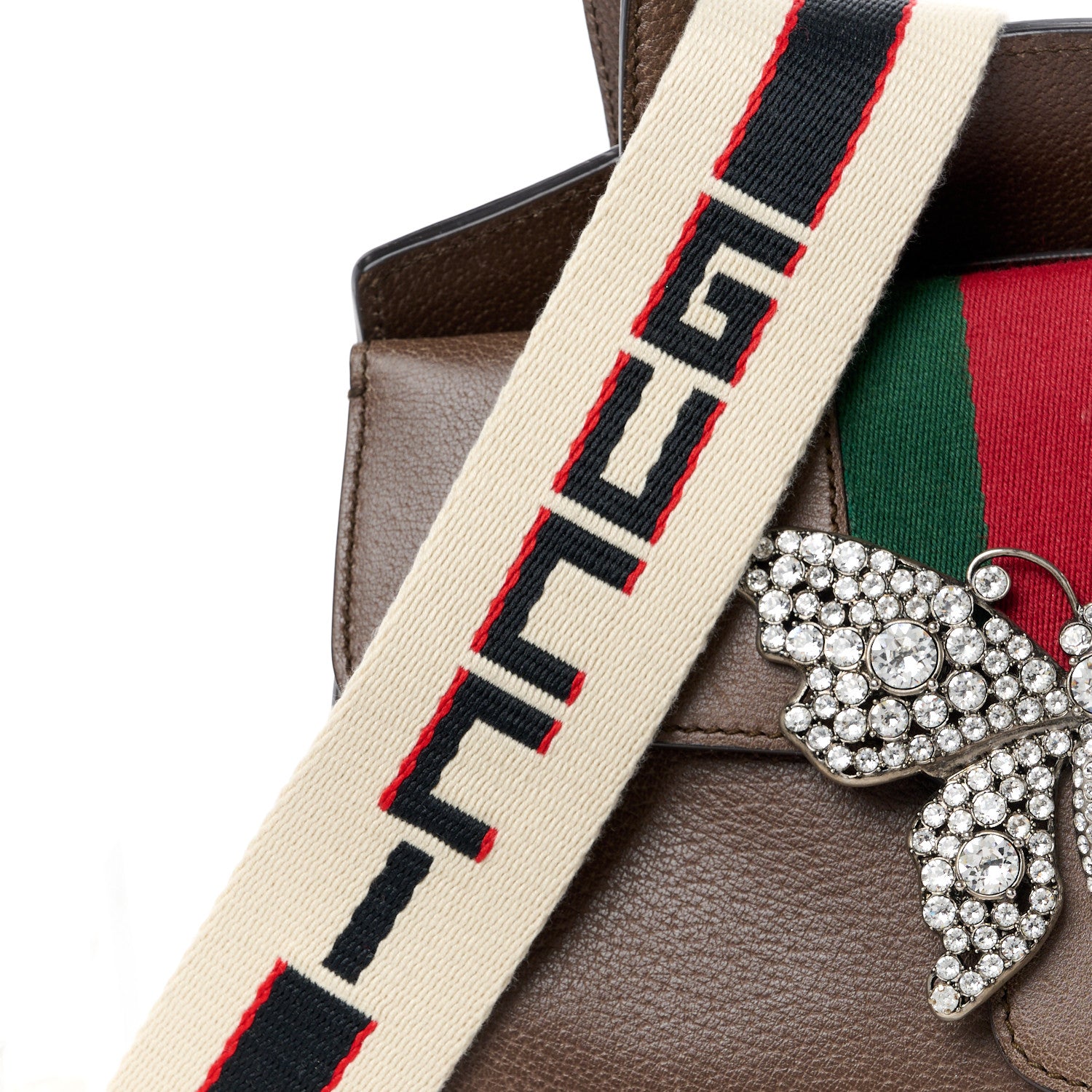Gucci Textured Calfskin Web Crystal Butterfly Stripe Medium Totem Top Handle Bag New Acero 10 of 16