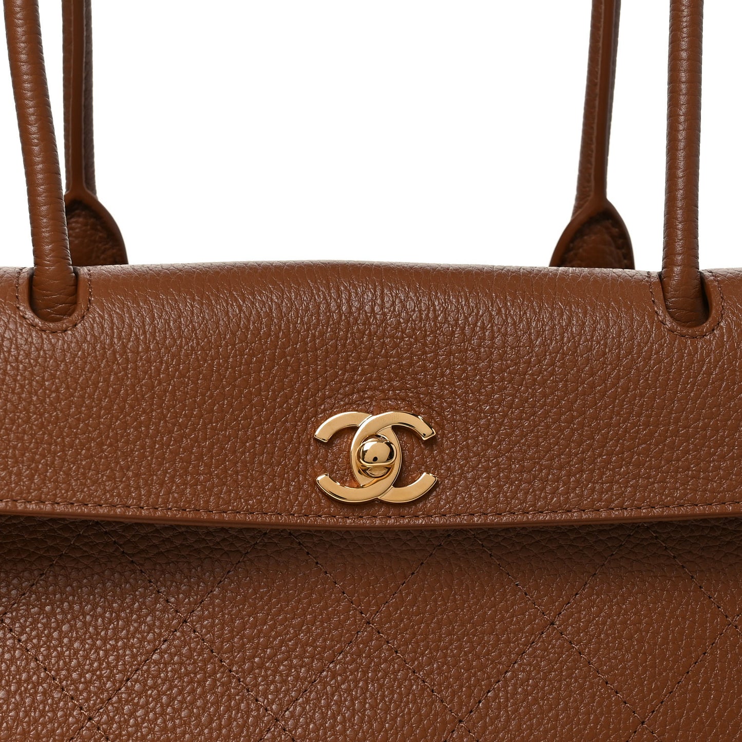 Grained Calfskin Stitched Urban Essentials Small Shopping Bag Camel