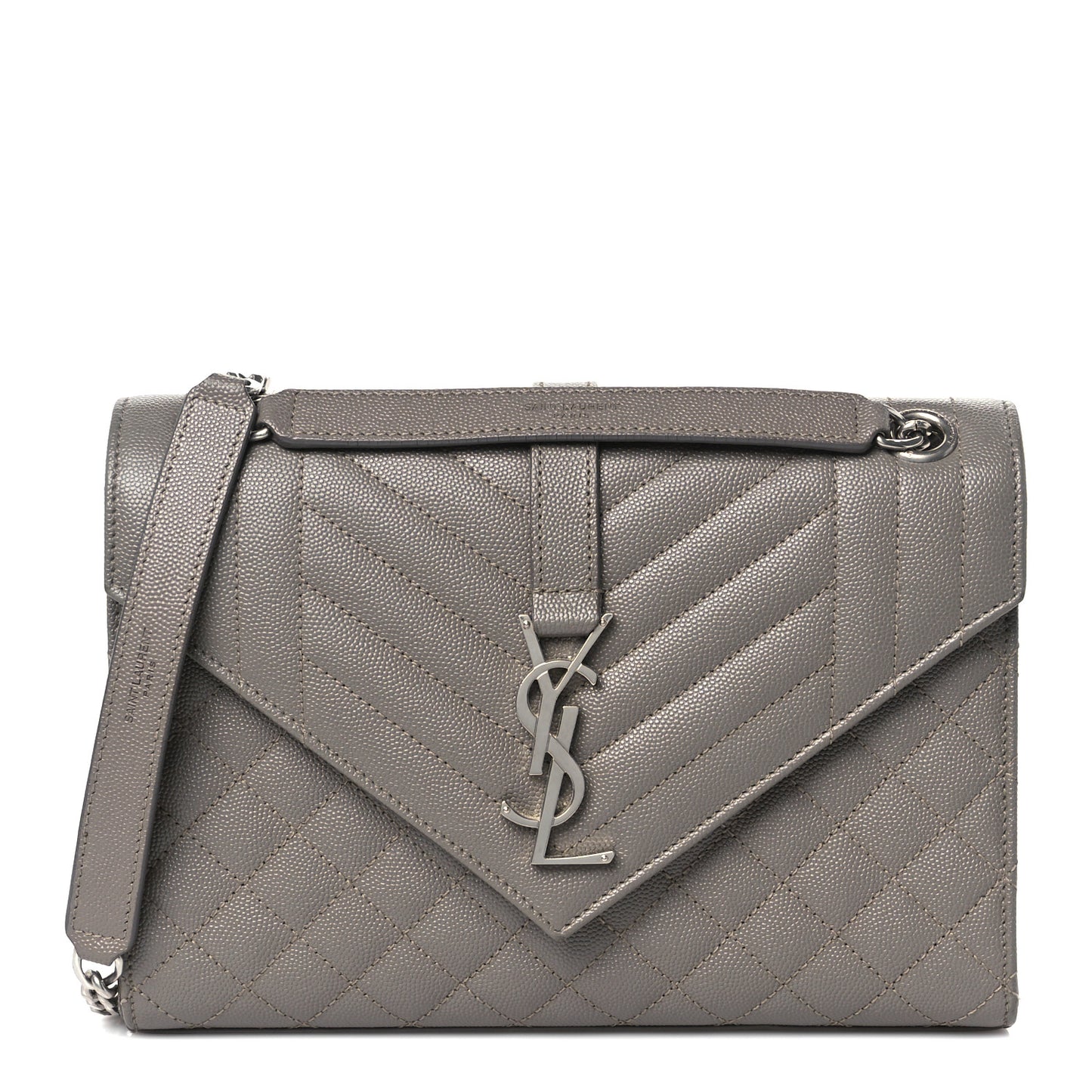 Grain De Poudre Textured Mixed Matelasse Medium Triquilt Monogram Satchel Fog