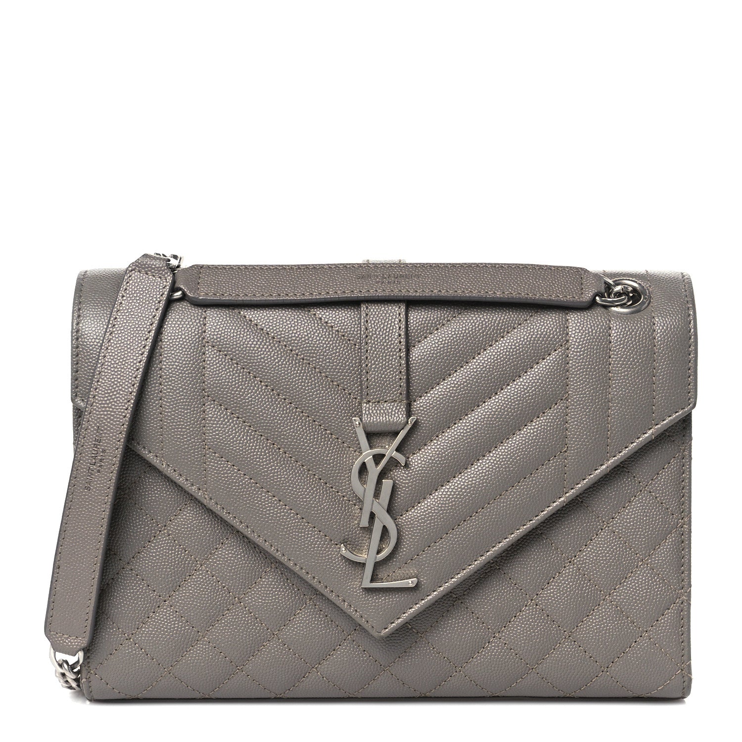 Saint Laurent Grain De Poudre Textured Mixed Matelasse Medium Triquilt Monogram Satchel Fog 1 of 11
