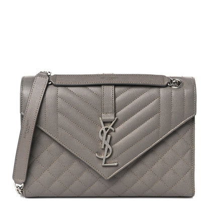 Saint Laurent Grain De Poudre Textured Mixed Matelasse Medium Triquilt Monogram Satchel Fog 1 of 11