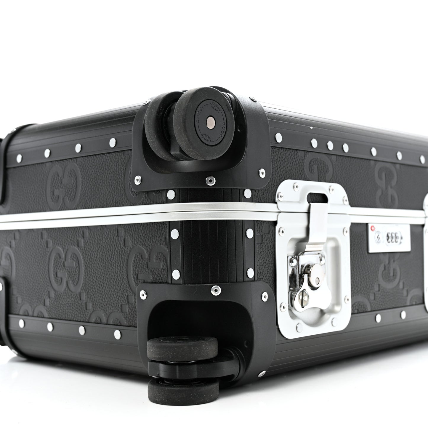 Aluminum GG Piuma Calfskin Jumbo GG Embossed Porter Cabin Plus Trolley Black