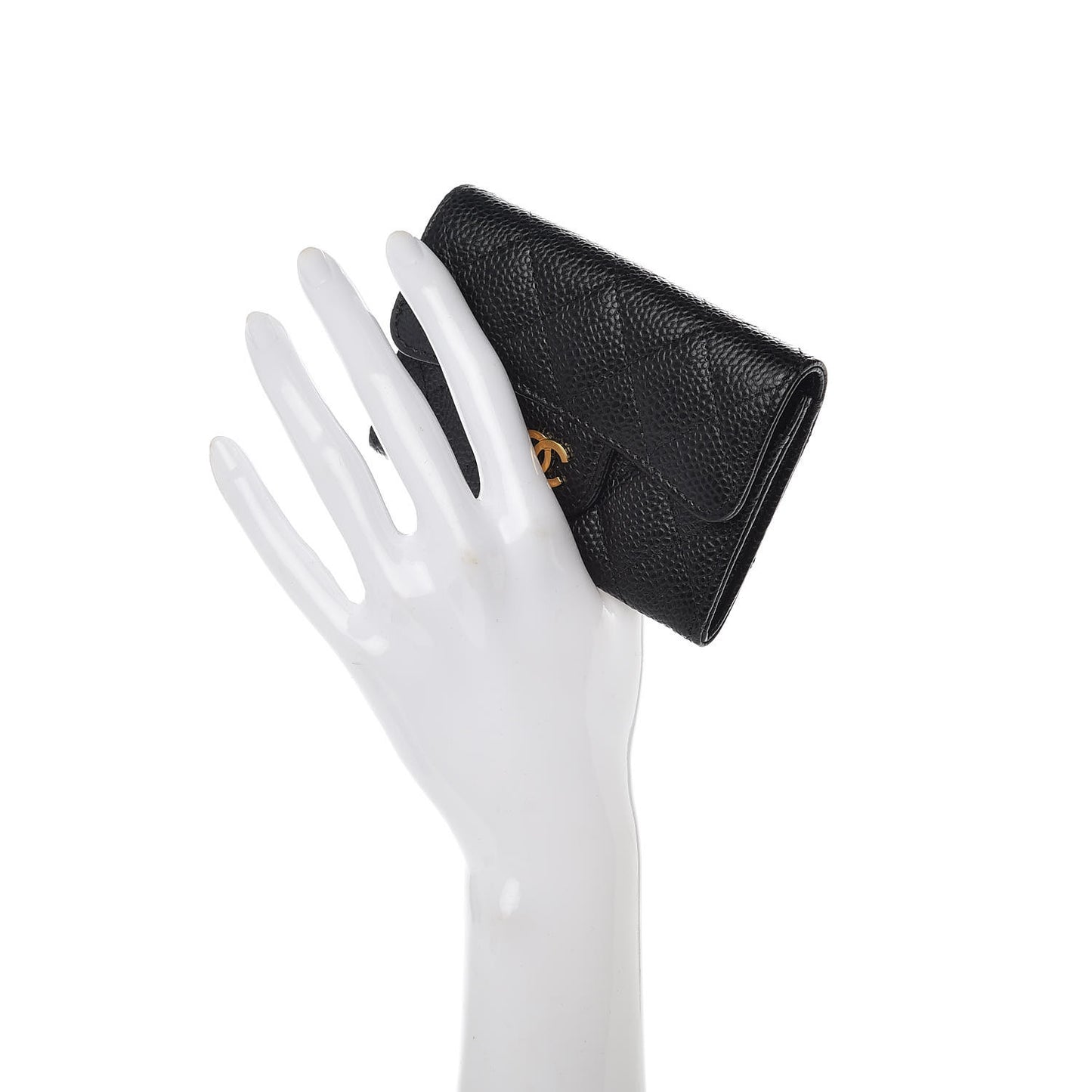 Caviar Quilted Flap Card Holder Black