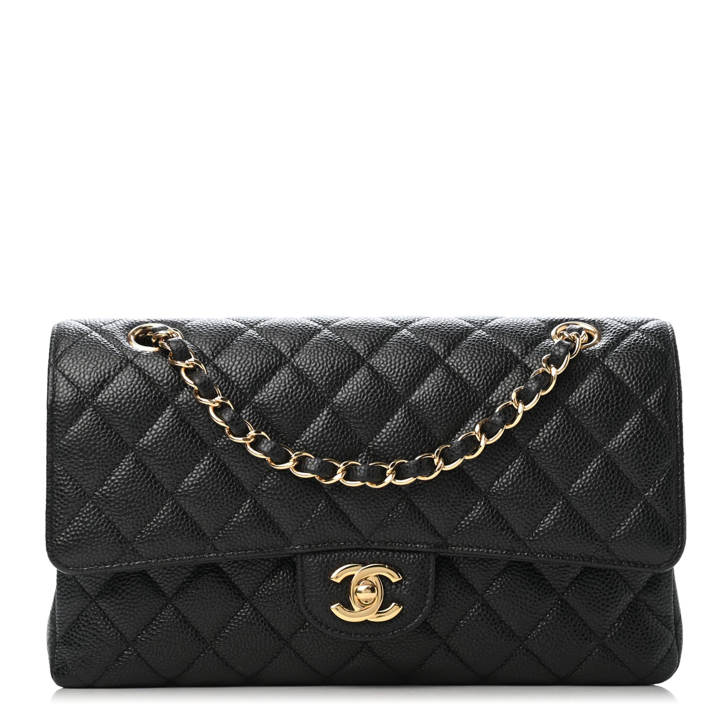 Caviar Quilted Medium Double Flap Black