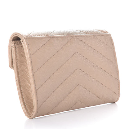 Saint Laurent Grain De Poudre Matelasse Chevron Small Monogram Envelope Wallet Dark Beige 3 of 9