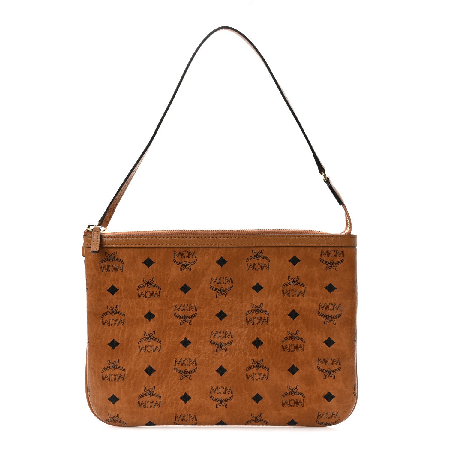 MCM Visetos Liz Shopper Tote Pouch Cognac 1 of 8