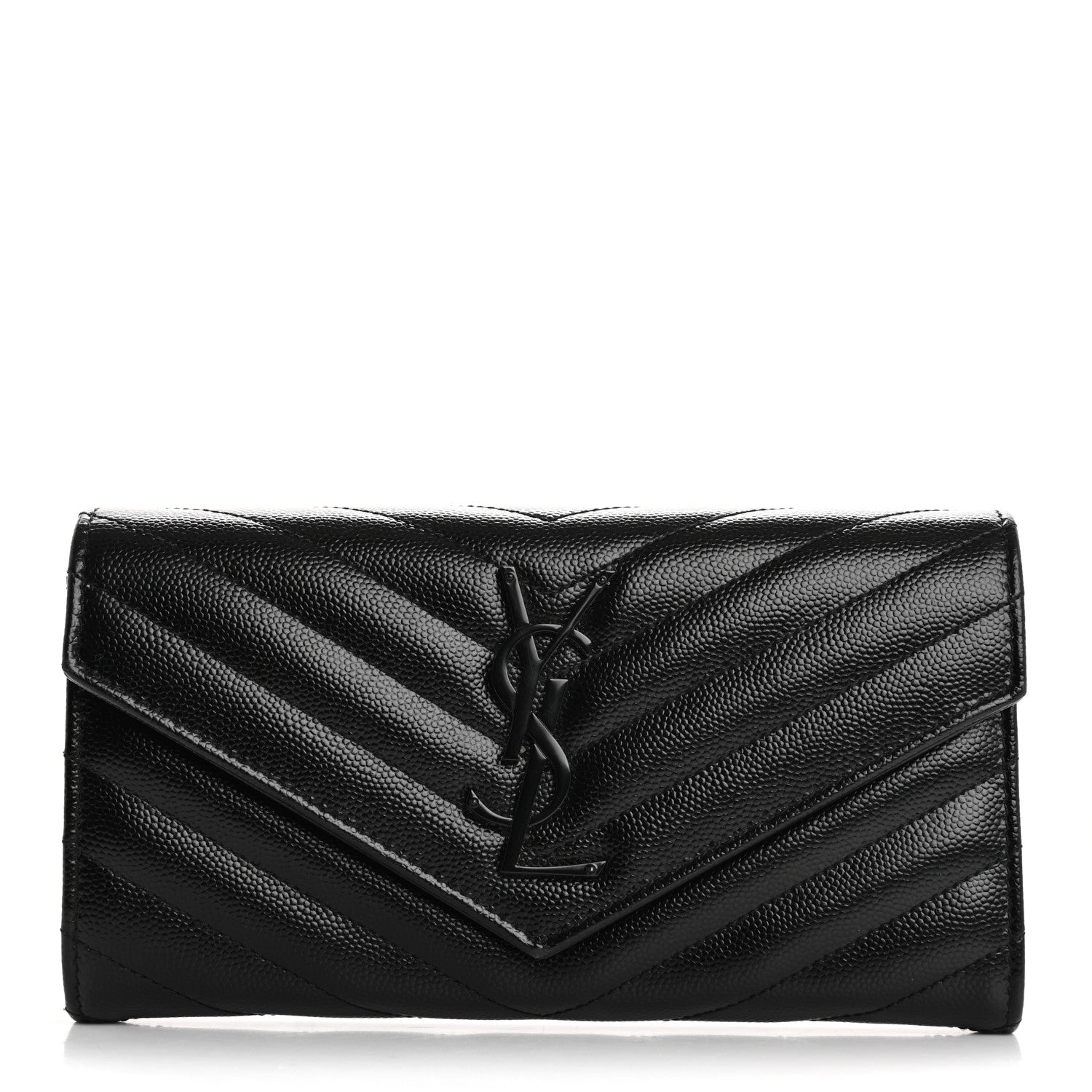 Saint Laurent Grain De Poudre Matelasse Chevron Monogram Flap Wallet Black 1 of 10