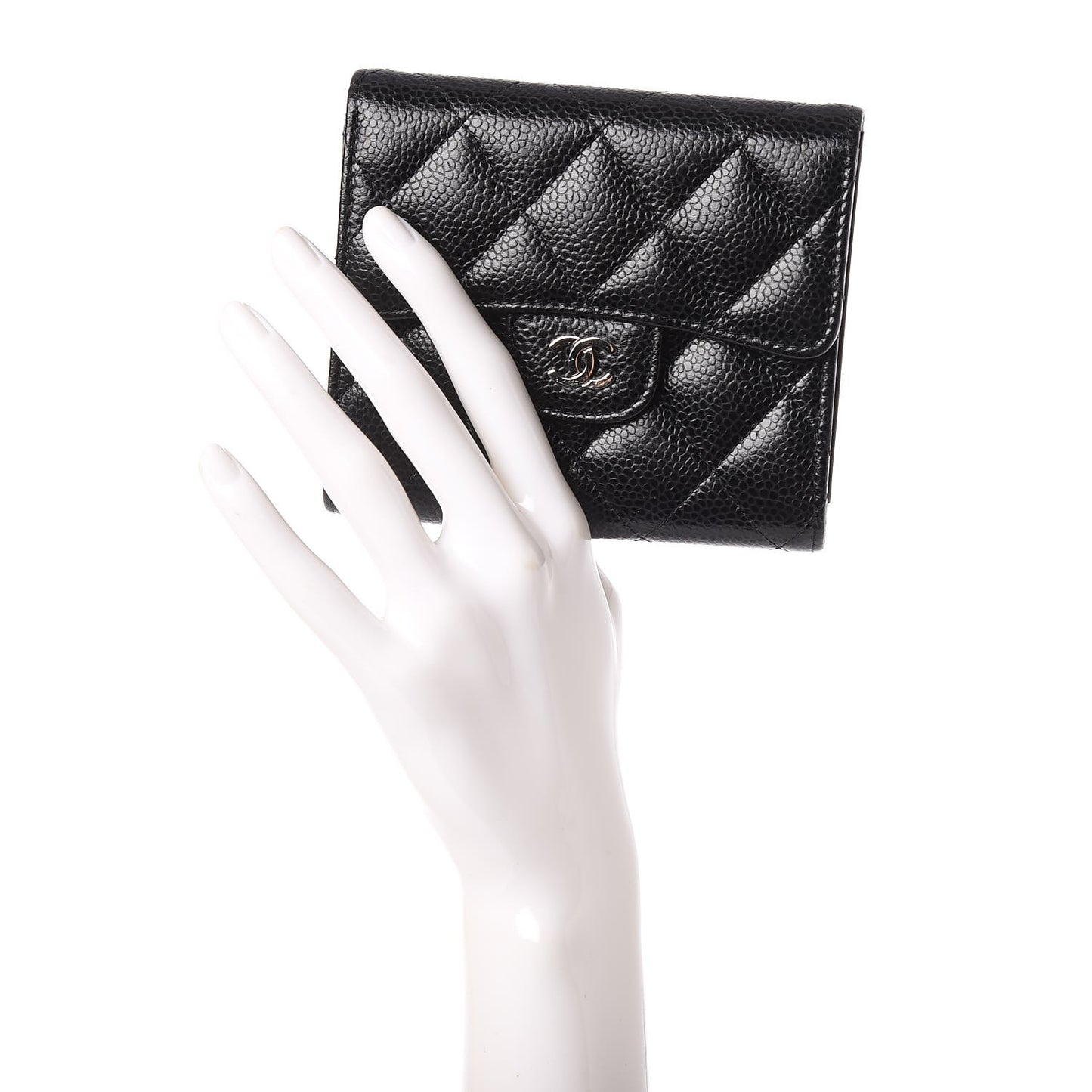 Caviar Quilted Compact Flap Wallet Black