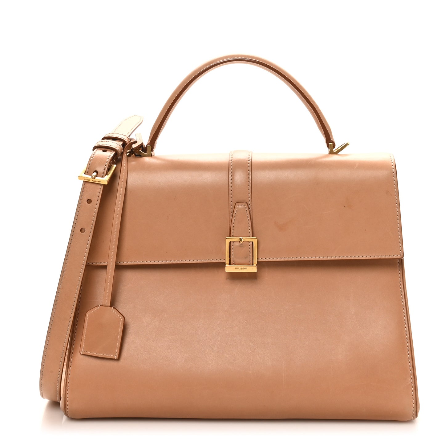 Shiny Calfskin Le Fermoir Top Handle Bag Vintage Brown