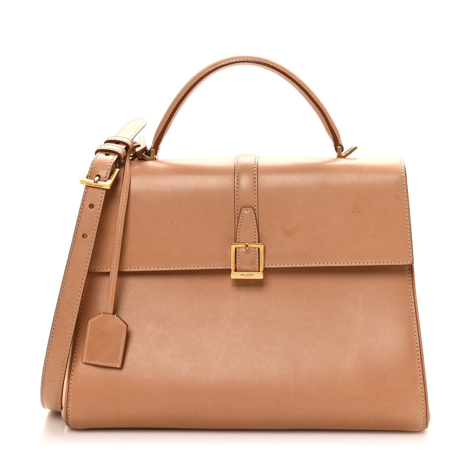 Saint Laurent Shiny Calfskin Le Fermoir Top Handle Bag Vintage Brown 1 of 10